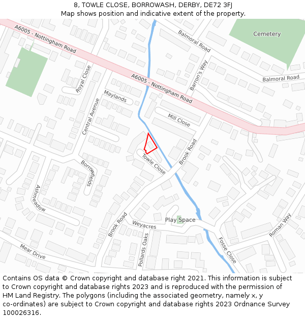 8, TOWLE CLOSE, BORROWASH, DERBY, DE72 3FJ: Location map and indicative extent of plot
