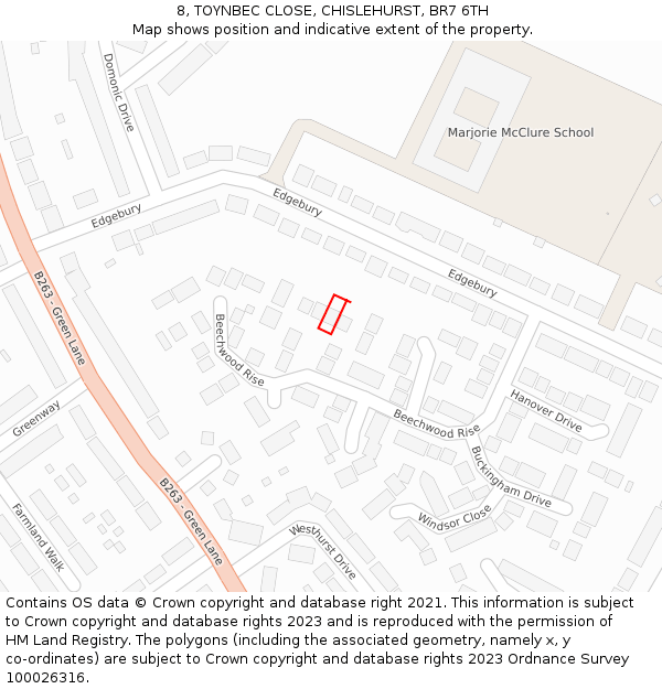 8, TOYNBEC CLOSE, CHISLEHURST, BR7 6TH: Location map and indicative extent of plot