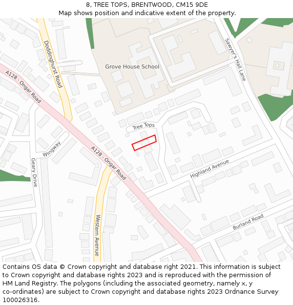 8, TREE TOPS, BRENTWOOD, CM15 9DE: Location map and indicative extent of plot