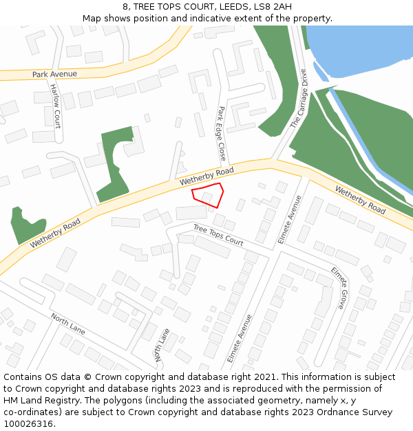 8, TREE TOPS COURT, LEEDS, LS8 2AH: Location map and indicative extent of plot