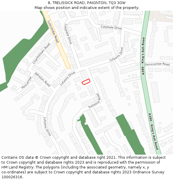 8, TRELISSICK ROAD, PAIGNTON, TQ3 3GW: Location map and indicative extent of plot