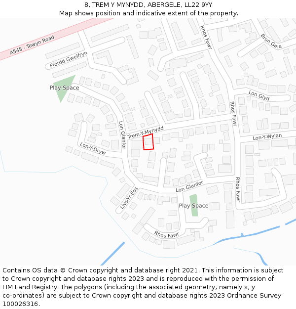 8, TREM Y MYNYDD, ABERGELE, LL22 9YY: Location map and indicative extent of plot