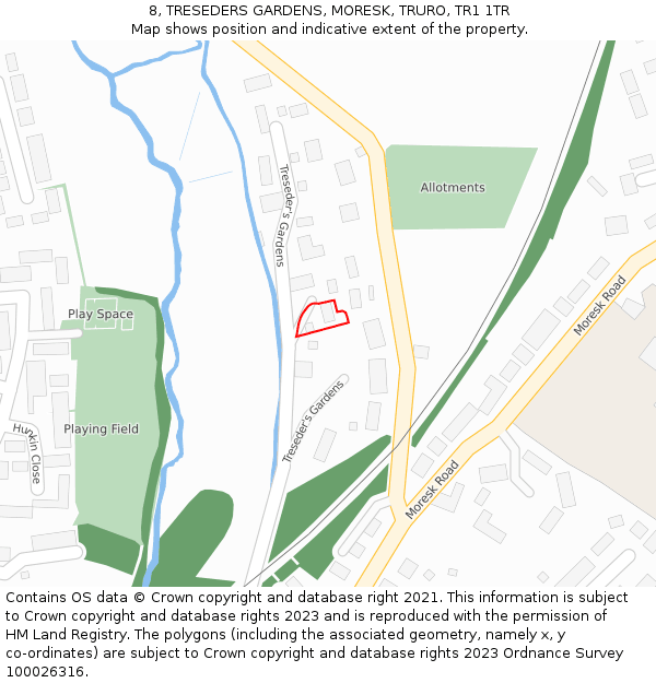 8, TRESEDERS GARDENS, MORESK, TRURO, TR1 1TR: Location map and indicative extent of plot