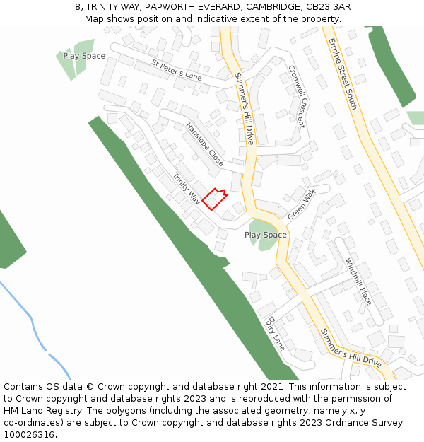 8, TRINITY WAY, PAPWORTH EVERARD, CAMBRIDGE, CB23 3AR: Location map and indicative extent of plot