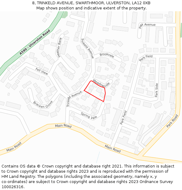 8, TRINKELD AVENUE, SWARTHMOOR, ULVERSTON, LA12 0XB: Location map and indicative extent of plot
