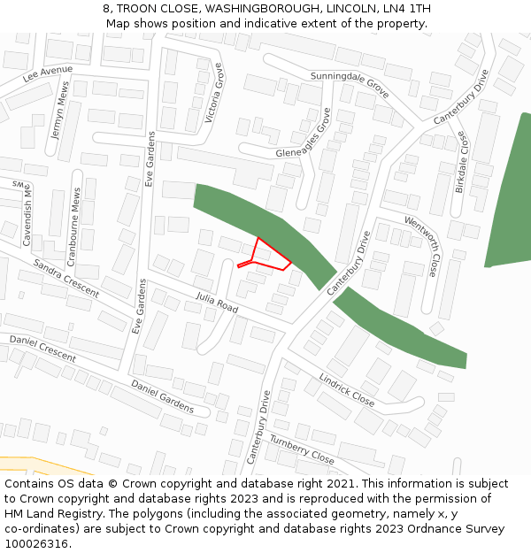 8, TROON CLOSE, WASHINGBOROUGH, LINCOLN, LN4 1TH: Location map and indicative extent of plot