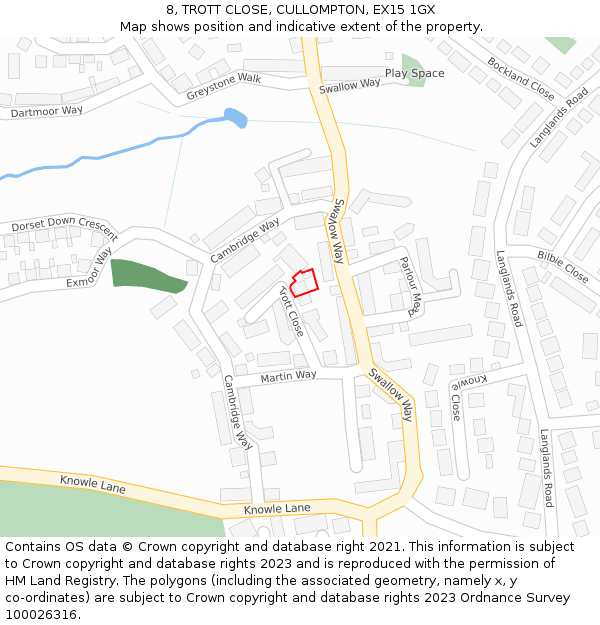 8, TROTT CLOSE, CULLOMPTON, EX15 1GX: Location map and indicative extent of plot