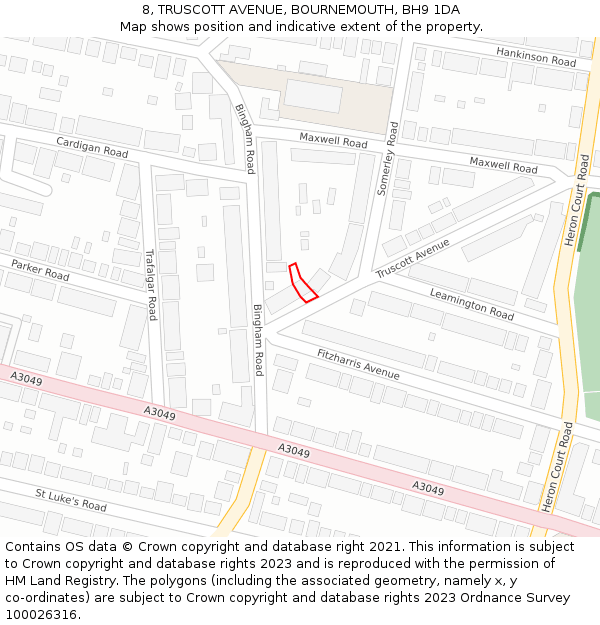 8, TRUSCOTT AVENUE, BOURNEMOUTH, BH9 1DA: Location map and indicative extent of plot