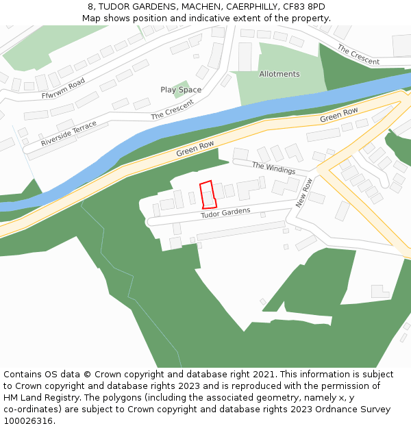 8, TUDOR GARDENS, MACHEN, CAERPHILLY, CF83 8PD: Location map and indicative extent of plot