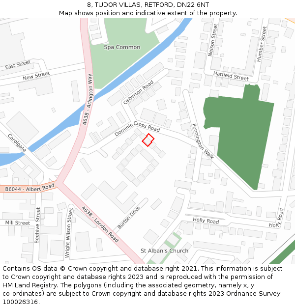 8, TUDOR VILLAS, RETFORD, DN22 6NT: Location map and indicative extent of plot