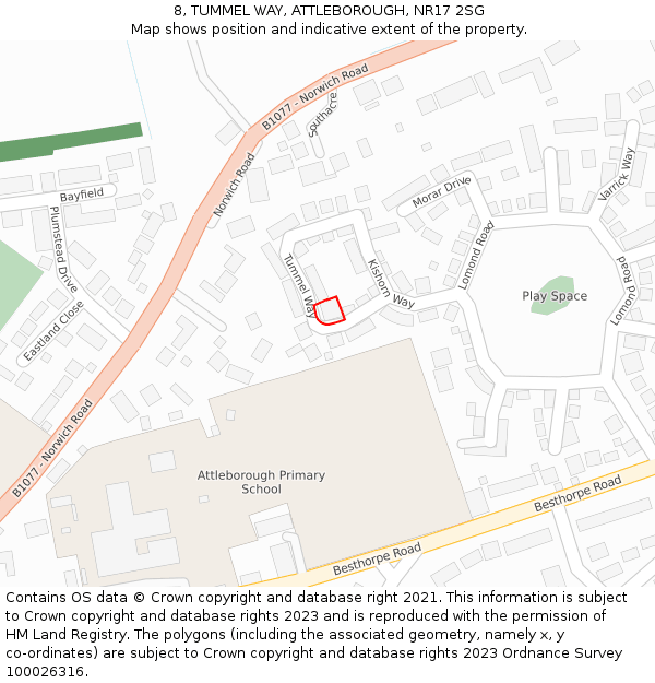 8, TUMMEL WAY, ATTLEBOROUGH, NR17 2SG: Location map and indicative extent of plot