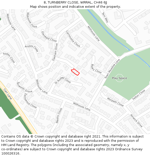 8, TURNBERRY CLOSE, WIRRAL, CH46 6JJ: Location map and indicative extent of plot