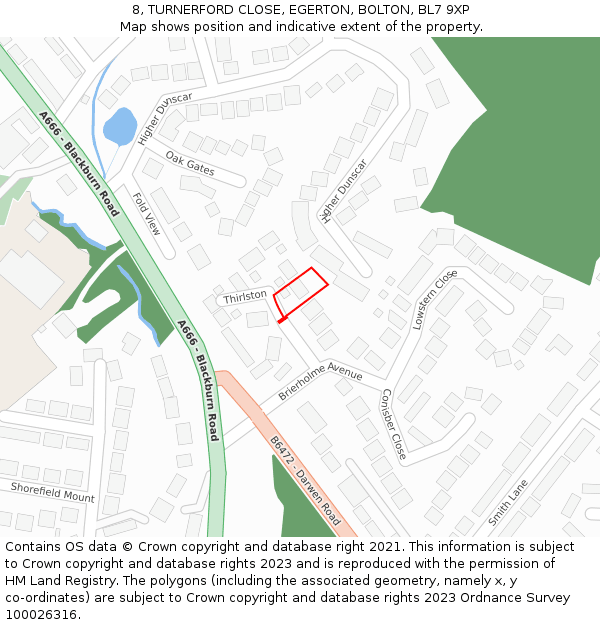 8, TURNERFORD CLOSE, EGERTON, BOLTON, BL7 9XP: Location map and indicative extent of plot