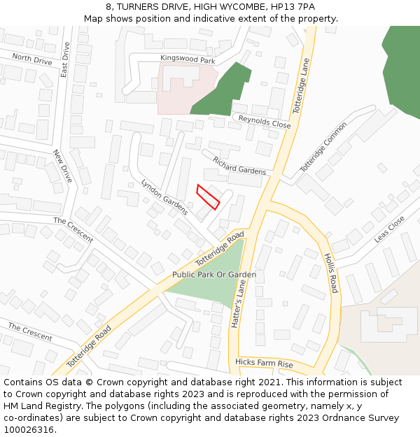 8, TURNERS DRIVE, HIGH WYCOMBE, HP13 7PA: Location map and indicative extent of plot
