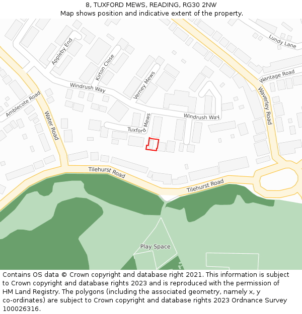 8, TUXFORD MEWS, READING, RG30 2NW: Location map and indicative extent of plot