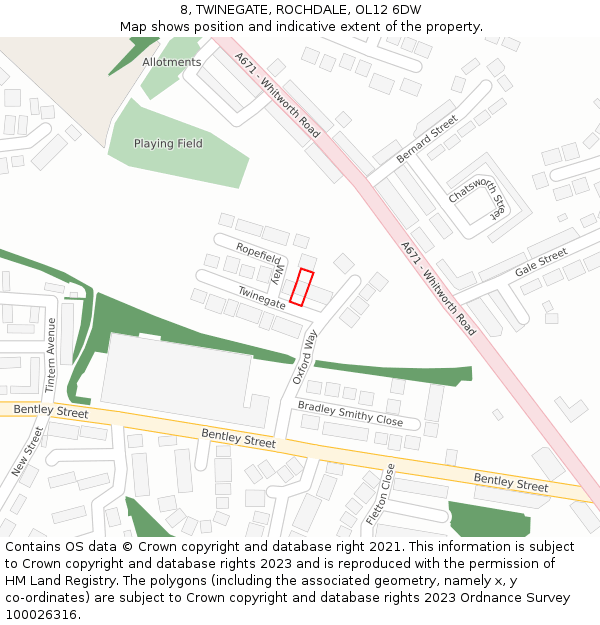 8, TWINEGATE, ROCHDALE, OL12 6DW: Location map and indicative extent of plot