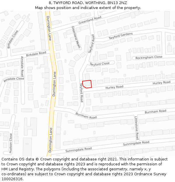 8, TWYFORD ROAD, WORTHING, BN13 2NZ: Location map and indicative extent of plot