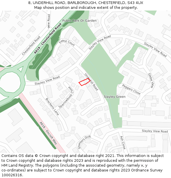 8, UNDERHILL ROAD, BARLBOROUGH, CHESTERFIELD, S43 4UX: Location map and indicative extent of plot