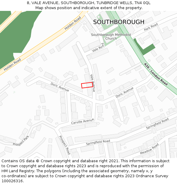 8, VALE AVENUE, SOUTHBOROUGH, TUNBRIDGE WELLS, TN4 0QL: Location map and indicative extent of plot