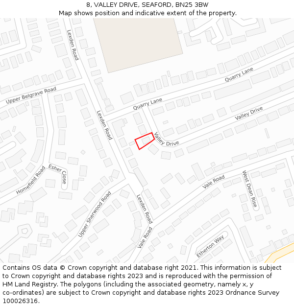 8, VALLEY DRIVE, SEAFORD, BN25 3BW: Location map and indicative extent of plot