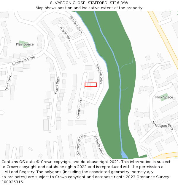 8, VARDON CLOSE, STAFFORD, ST16 3YW: Location map and indicative extent of plot