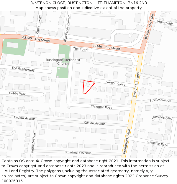 8, VERNON CLOSE, RUSTINGTON, LITTLEHAMPTON, BN16 2NR: Location map and indicative extent of plot