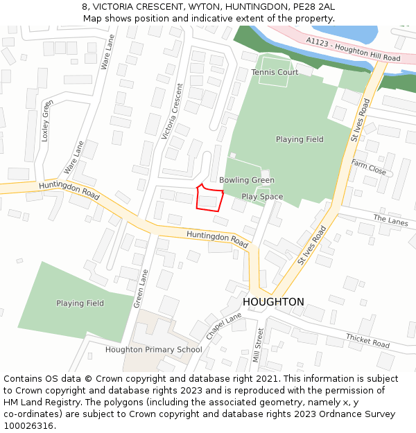 8, VICTORIA CRESCENT, WYTON, HUNTINGDON, PE28 2AL: Location map and indicative extent of plot