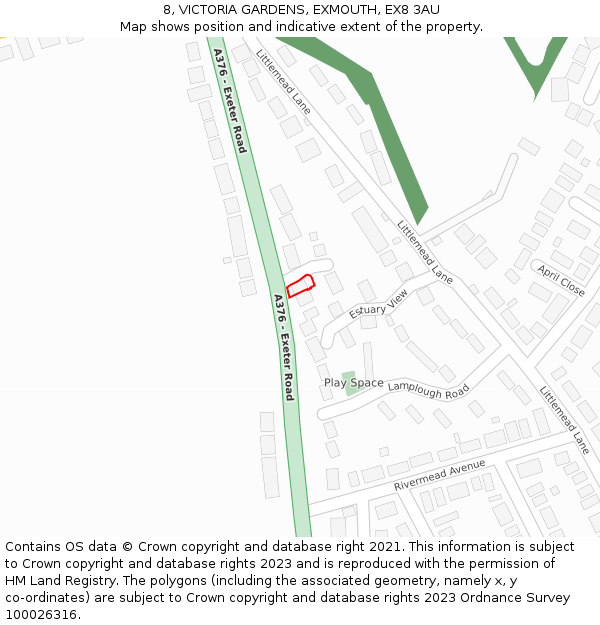 8, VICTORIA GARDENS, EXMOUTH, EX8 3AU: Location map and indicative extent of plot