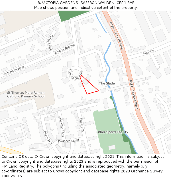 8, VICTORIA GARDENS, SAFFRON WALDEN, CB11 3AF: Location map and indicative extent of plot