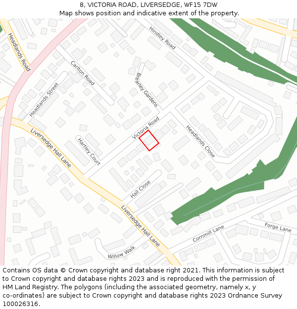 8, VICTORIA ROAD, LIVERSEDGE, WF15 7DW: Location map and indicative extent of plot