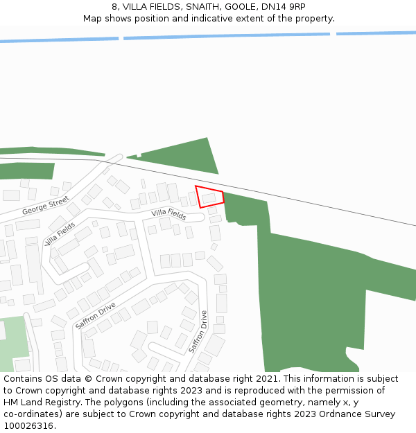 8, VILLA FIELDS, SNAITH, GOOLE, DN14 9RP: Location map and indicative extent of plot