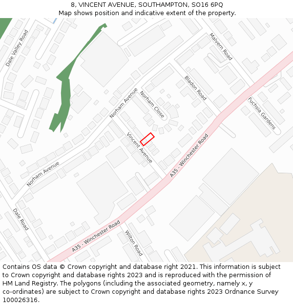 8, VINCENT AVENUE, SOUTHAMPTON, SO16 6PQ: Location map and indicative extent of plot