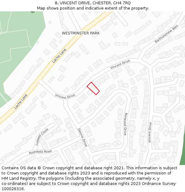 8, VINCENT DRIVE, CHESTER, CH4 7RQ: Location map and indicative extent of plot