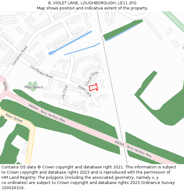 8, VIOLET LANE, LOUGHBOROUGH, LE11 2FG: Location map and indicative extent of plot