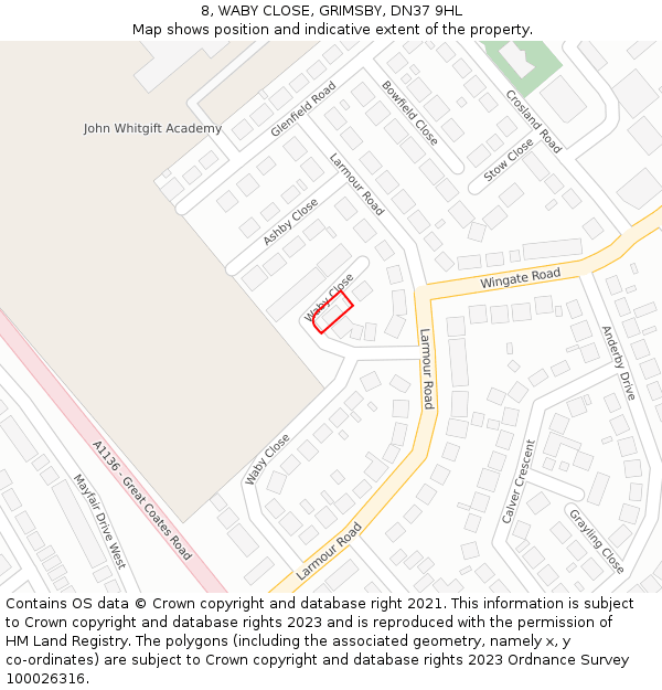 8, WABY CLOSE, GRIMSBY, DN37 9HL: Location map and indicative extent of plot