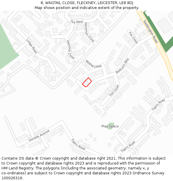 8, WAGTAIL CLOSE, FLECKNEY, LEICESTER, LE8 8DJ: Location map and indicative extent of plot