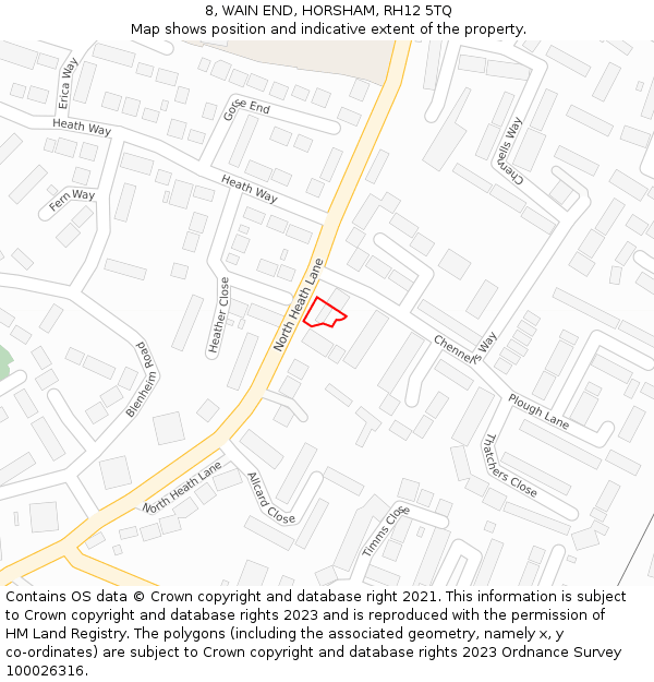 8, WAIN END, HORSHAM, RH12 5TQ: Location map and indicative extent of plot