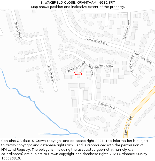 8, WAKEFIELD CLOSE, GRANTHAM, NG31 8RT: Location map and indicative extent of plot