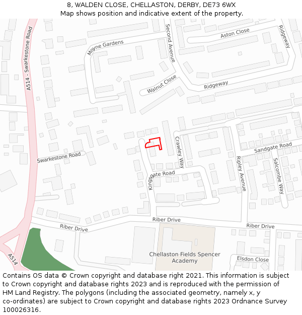 8, WALDEN CLOSE, CHELLASTON, DERBY, DE73 6WX: Location map and indicative extent of plot