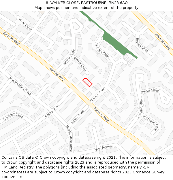 8, WALKER CLOSE, EASTBOURNE, BN23 6AQ: Location map and indicative extent of plot
