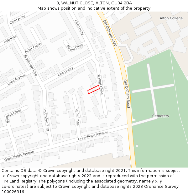 8, WALNUT CLOSE, ALTON, GU34 2BA: Location map and indicative extent of plot