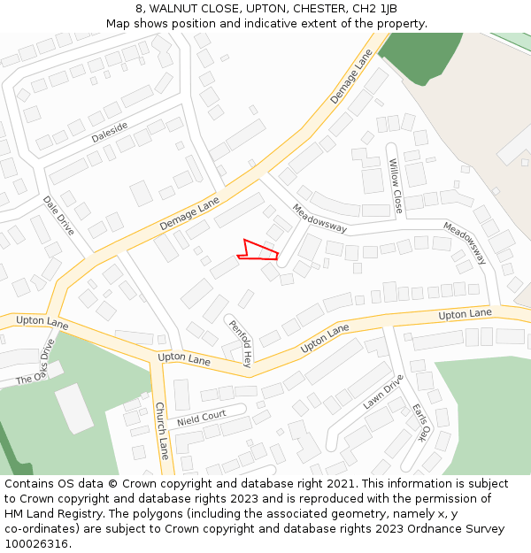 8, WALNUT CLOSE, UPTON, CHESTER, CH2 1JB: Location map and indicative extent of plot