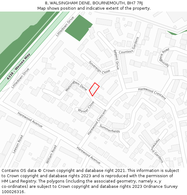 8, WALSINGHAM DENE, BOURNEMOUTH, BH7 7RJ: Location map and indicative extent of plot