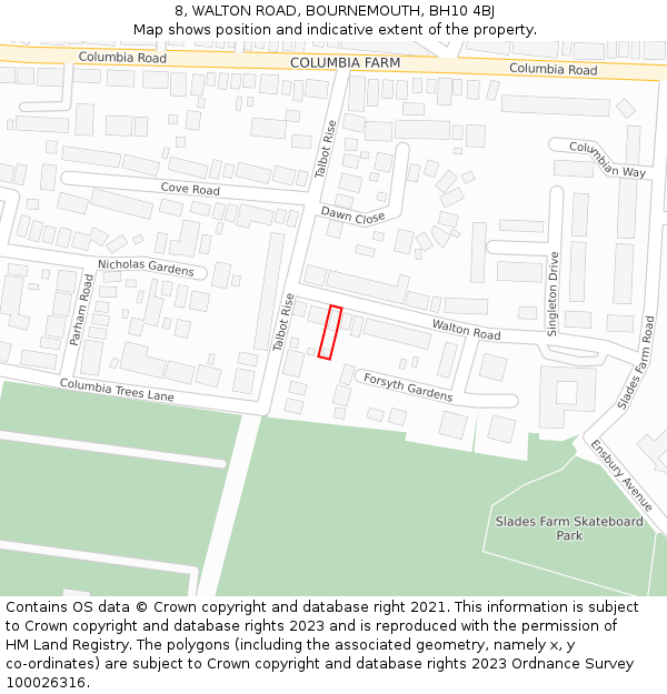8, WALTON ROAD, BOURNEMOUTH, BH10 4BJ: Location map and indicative extent of plot