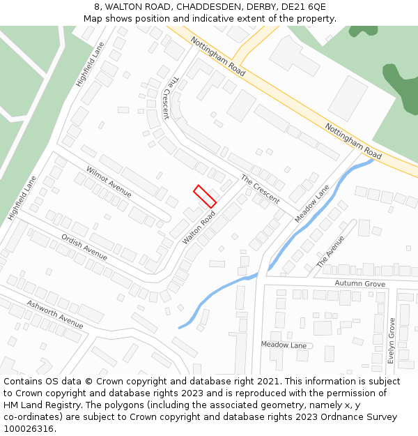 8, WALTON ROAD, CHADDESDEN, DERBY, DE21 6QE: Location map and indicative extent of plot