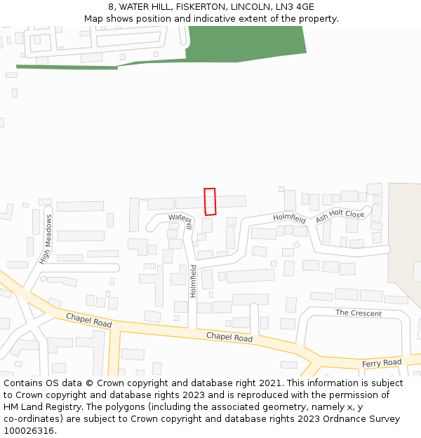 8, WATER HILL, FISKERTON, LINCOLN, LN3 4GE: Location map and indicative extent of plot