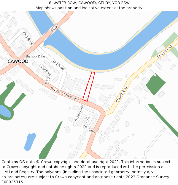 8, WATER ROW, CAWOOD, SELBY, YO8 3SW: Location map and indicative extent of plot