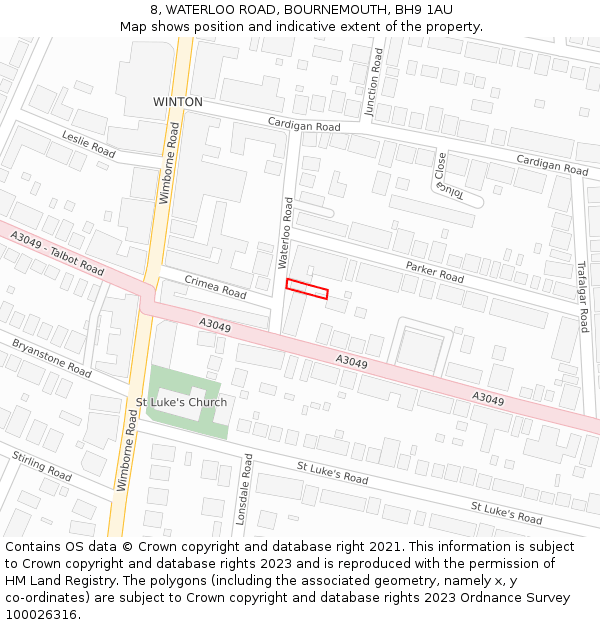 8, WATERLOO ROAD, BOURNEMOUTH, BH9 1AU: Location map and indicative extent of plot