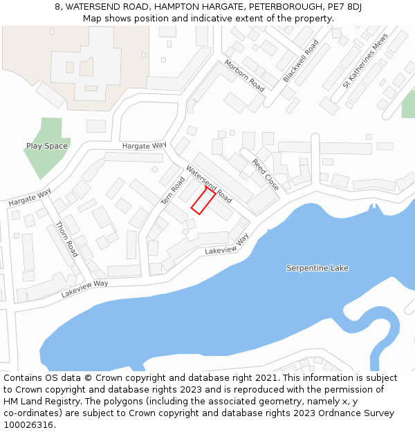 8, WATERSEND ROAD, HAMPTON HARGATE, PETERBOROUGH, PE7 8DJ: Location map and indicative extent of plot