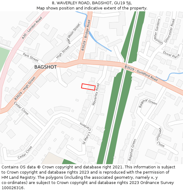 8, WAVERLEY ROAD, BAGSHOT, GU19 5JL: Location map and indicative extent of plot